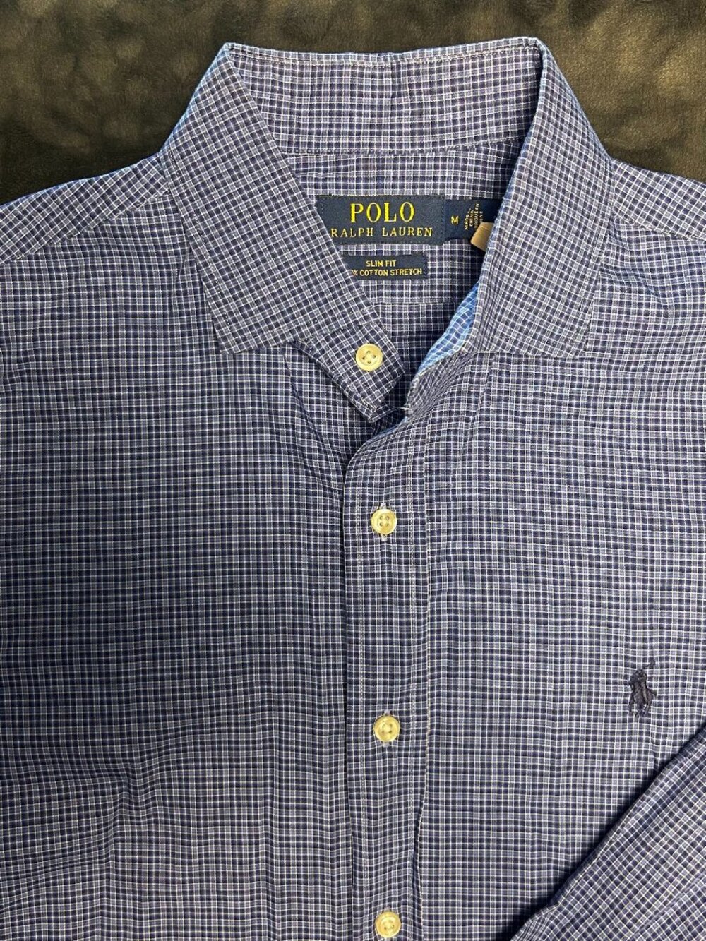 Polo Ralph Lauren Slim Fit Shirt M Long Sleeve 100% Cotton Blue White Check